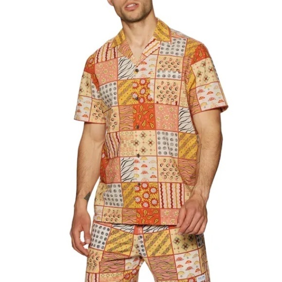 Banks Journal Men’s Crafted Woven Short Sleeve Patchwork Button Down Shirt Sz XL - Picture 2 of 9